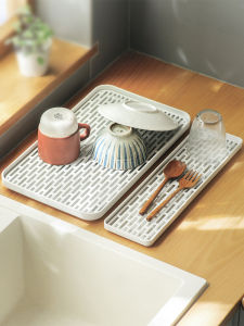 Double Layer Plastic Drain Tray Rectangular Cup Holder Living Room Home Use Tea Set Fruit Basket Flat Edge Non-Heat Resistant