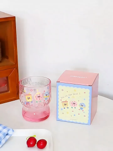 Cốc Ly Thủy Tinh Dễ Thương 300ml – Cốc Uống Nước Họa Tiết Hoạt Hình Luck Màu Pastel LILA COCTTLUCK58