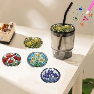 4 Miếng Nắp Cốc Sơn Kim Cương Acrylic Có Họa Tiết Hoa Được Cá Nhân Hóa Nắp Cốc Nước Chống Bụi Phong Cách Hiện Đại