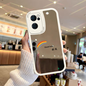 Retro Style Mirror Rainbow OPPO Reno7 Phone Case Womens Makeup Mirror Full Lens Protection Soft Silicone Protective Cover