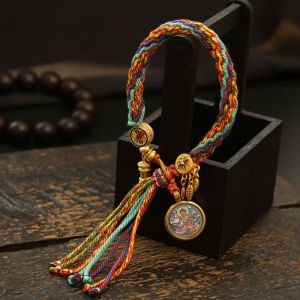 Tibetan Style Hand Woven Colorful Rope Bracelet for Couples Renewable Guardian God Thangka Womens Bracelet Fashion Jewelry