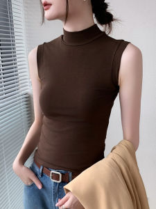 GEBEISHANG | Slim-Fitting Solid Color Half-High Neck Sleeveless Vest