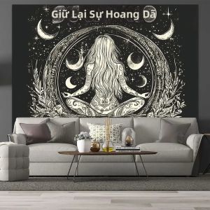 VIKAMA Đen Boho Pha Trăng Tấm Thảm Dành Cho Nữ Tập Yoga Thiền Phòng Ngủ Ký Túc Xá Treo Tường Thẩm Mỹ Poster Tâm Linh Trang Trí Nhà Cửa