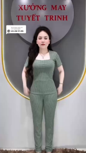 Set đồ bộ Cổ Vuông Tay Ngắn Quần Baggy chất vải thun gân đũa lạnh co dãn dày dặn