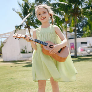 XIANGYING | Green Sleeveless Vest Dress for Girls Pockets