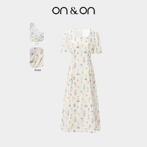 ON&ON | French Style Square Neck Tied Waist Print Youthful Dress
