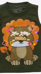 Kaos Kutung / Singlet Anak Bahan Katun untuk Anak Usia 1-6 Tahun Warna Hijau Tua Motif Singa