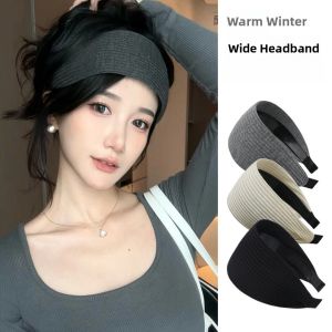 Womens Knitted High Top Hairband Wide Edge Knot Headband Stylish Sensation Face Slimming Hairband Hair Clip Fashionable