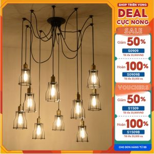 Bộ đèn chùm thả dây nhện + 10 bóng LED ST64 4W dây đui 2m đèn chùm thả trần sang trọng bền đẹp tại C-LED - 08520018