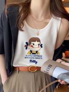 Summer New Design Sense Niche Style Vest Female Plus Size Plus Size Ladies Slim Looking Sleeveless T-shirt Female Waffle Base Tops