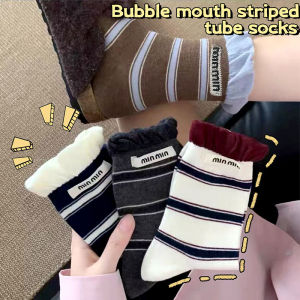 ถุงน่องสไตล์เกาหลีถุงเท้าทรงท่อกลางผู้หญิงลายทางใหม่ถุงเท้าผ้าฝ้ายผู้ชายและผู้หญิงถุงเท้ากีฬาลำลองย้อนยุคหวานแหววว