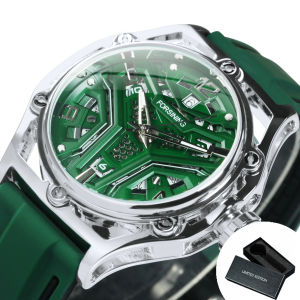 Forsining | Forsining Fashion Green Skeleton Automatic Mechanical Watch for Men Casual Rubber Strap Luminous Hands Business Mens Watches New