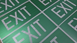 Exit Sign Reflective (HIP | Glass bead | Prismatic) Label Sticker 322mm x 160mm Voltlim SKU 1024 Read Impt Note Before Order