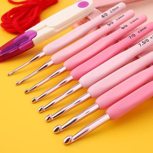 9 Buah Decent Crochet Hakpen Crochet Hook Rajut Jarum Rajut 2.0-6.0Mm Gagang Karet Silicone Aluminium Jarum Rajut