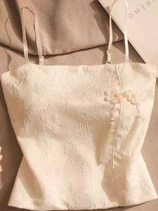 chaqi | Áo vest dây satin ôm vừa vặn cho nữ mùa hè 2025 Áo khoác ngoài cổ điển Áo lót bên trong Áo hở lưng phong cách công sở màu trơn