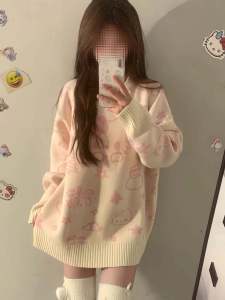 Cartoon Hello Kitty Autumn and Winter round Neck Pullover Cute Soft Glutinous Loose Outer Wear Idle Style Small Autumn and Winter Sweater Female