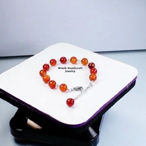 Gelang Tangan Wanita Batu Manau Coklat Madu 8 mm Rantai Stainless Tahan Karat Kado Hadiah Terbaru