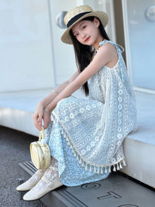 Girl French Style Lace Bandage Dress Skirt Summer Long Blouse Suspender Skirt Female Youth Seaside Vacation Style Dress