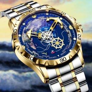 Đồng Hồ Cơ Glenaw Navigator Series Hai Màu Vàng Và Bạc Tự Động Lên Dây Cót Dây Thép Không Gỉ Chống Sốc Dành Cho Thợ Lặn