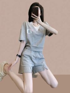 Fashionable Street Style Sporty Casual Set Women Summer Small Size Heightening Stylish Age-Defying Short Sleeve Shorts Two-Piece Set