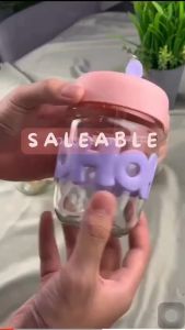 Promo Cangkir Gelas Ganda + Sedotan Bermotif Cute 350ml - Gelas Kaca Lucu Cangkir Mug - Botol Minum - Gelas Kekinian Korea Style
