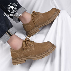 Mens Casual Martin Boots Vintage Thick Bottom Genuine Leather Suede Low Cut Workwear Short Boots round Toe Rubber Outsole