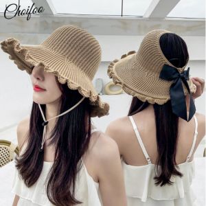 ChoiFoo หมวกป้องกันแสงแดดในฤดูร้อนขอบคลื่นหมวกว่างเปล่าชายหาดท่องเที่ยวหมวกบังแดดวันหยุดพักผ่อนพักผ่อนหมวกบังแดดปีกกว้างง่ายต่อการพกพาหมวกบังแดดหมวกบังแดดสไตล์เกาหลีหมวกบังแดดทันสมัย