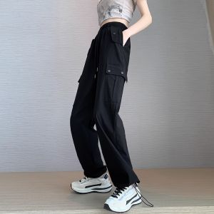 Ice Silk Quick Dry Cargo Pants Women Summer Thin Small Size Drawstring Cuffed Straight Loose Casual Sports Pants Spring Autumn