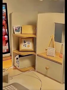 ชั้นวางของเข้ามุมตั้งโต๊ะ ชั้นวางหนังสือ สไตล์มินิมอล มุมสำนักงาน ชั้นวางของ ชั้นวางของบนโต๊ะ ชั้นวางจัดเก็บสองชั้น ชั้นวางเก็บหนังสือเดสก์ท็อป