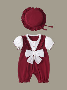 Summer Short Sleeve Baby Girl Romper Pure Cotton Thin Model Newborn Red Three Button Closure Cute Style Infant Princess Outfit