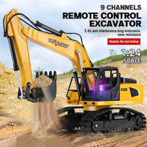 HUINA 1/24 9CH Remote Control Excavator Trucks Lights Sound RC Tracked Excavator Simulation Engineering Truck Kids Toy Car Gifts