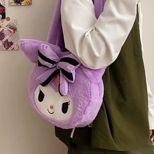 Cartoon kuromi melody Cinnamoroll Doraemon plush shoulder bag for teens girls cute student large capacity shoulder bag