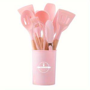 Bộ Dụng Cụ Nấu Ăn Silicone Tay Cầm Gỗ Chịu Nhiệt Cao