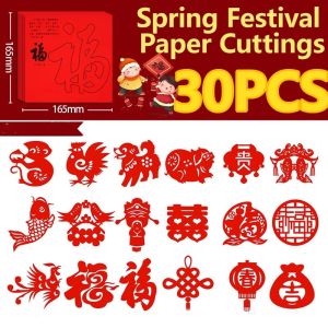 【🔥CNY 2025】30pcs Kid DIY Paper-cut New Year and Spring Festival Fun Paper-cut Chinese Style Handmade Diy Line Art Drawing Window Flower Paper-cut(in stock)