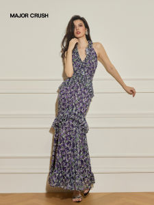 Vintage Floral Fitted Romantic Halter Neck Dress