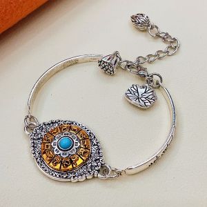 Vintage Revolving Lotus Six-Syllable Mantra Bracelet Womens Simple Fashion Jewelry Hand Accessory Turning Luck in Your Palm