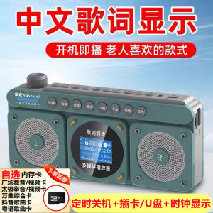 Portable Bluetooth Radio for Elderly with Dual Speakers Large Volume Lyric Screen Display Timer Golden Correct Wireless Speaker