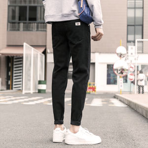Black Slim Fit Casual Jeans Mens Fashion New Style Elastic Comfortable Korean Version Trendy Nine Points Cotton Polyester Blend