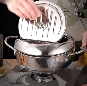 【การจัดส่งท้องถิ่น】Vogvigo เครื่องทอดน้ำมันเครื่องทอดเฟรนฟรายสแตนเลสใช้แก๊ส304หม้ออาหารใช้น้ำมันเครื่องทอดไก่พร้อมเครื่องวัดอุณหภูมิ