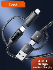 Toocki | 4-in-1 Fast Charging Data Cable for Apple Vivo Huawei Android Phones 2-in-1 Car Multi-Head Cable