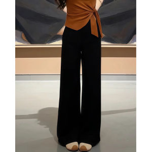 Shalldoer | Elegant Asymmetrical Bow Short Sleeve Knit Top and Wide Leg Pants Set Summer