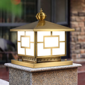 All Copper Solar Pillar Lamp Electric Dual-Use Outdoor New Chinese Style House Gate Pillar Lamp Courtyard Waterproof Wall Lamp