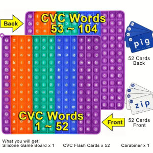 Rainbow Pop It CVC Flashcard Word Game Stress Relief Board Letter Number Silicone Early Education Toys for Children