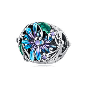 BAMOER Genuine 925 Sterling Silver Devils eye flower bead Charm For Women Bracelet Making Fashion Jewelry SCC2356