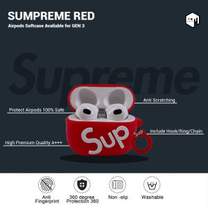 Case Airpods Pro Gen 2 Gen 3 3D Casing Sup- r3me Black Unik Keren Premium Silikon Softcase Earphone Pelindung Anti Debu Air Safety