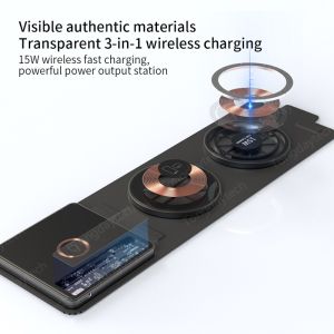 3 In 1 Magnetic Wireless Charger for Apple Watch Airpods 15W Transparent Portable Folding Fast Charger