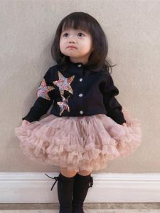 Princess Style Knitted Cardigan Sweater for Girls Spring Autumn Fashionable Soft Cotton Blend Long Sleeve round Neck Coat