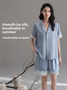 MiiOW | Womens Ice Silk Sleepwear Summer New Arrival Soft Skin-Friendly Home Clothes Breathable Lightweight Polyester Fiber Shorts