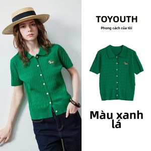 Toyouth | Áo Thun Mềm Như Lụa Tay Ngắn Kiểu Cổ Điển Thêu Horsebit Cảm Giác Cao
