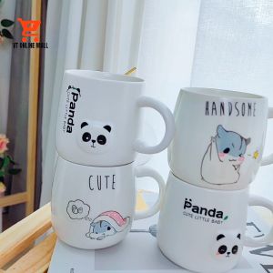 VTOM Cute Hamster & Panda Mug 400ml Ceramic Coffee Cup With Lid And Spoon Birthday Gift For Girl Women Tea Cup Cawan Comel 杯子